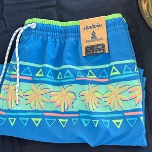 Chubbies Blue and Green Palm Print Swim Trunks